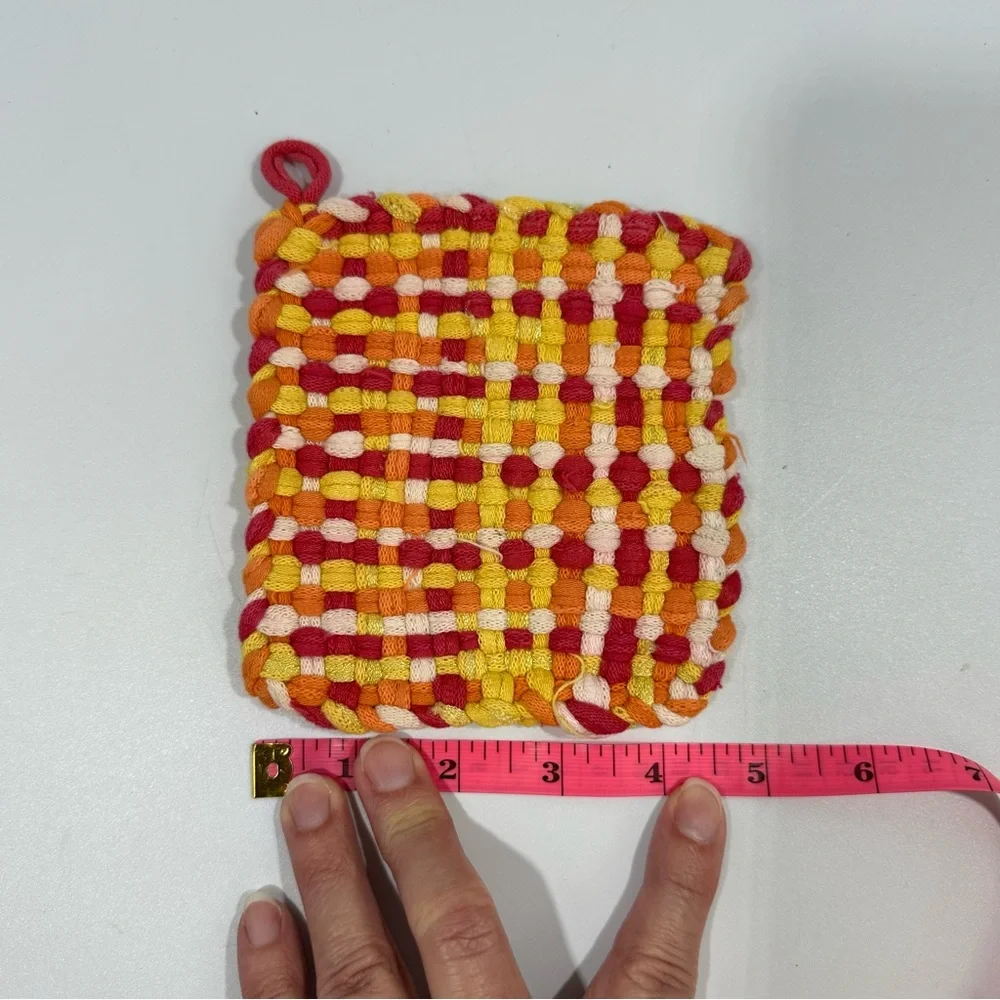 3 Hand Loomed Loop Loom Braided Potholders Coforful Multicolor Kitchen